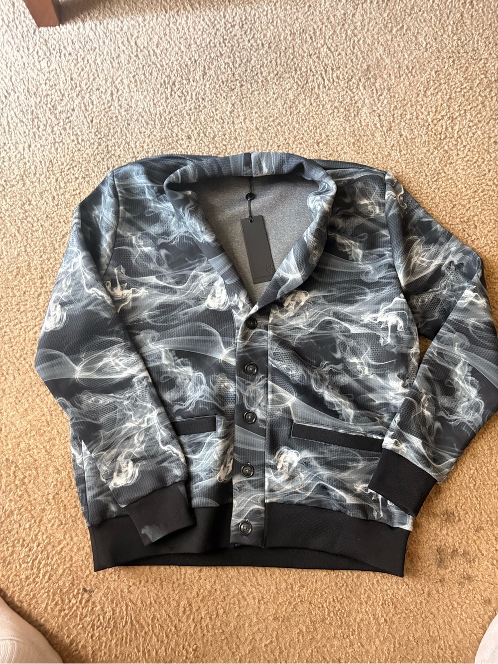 Greyson Black & Gray Smoke-Print Bomber Cardigan